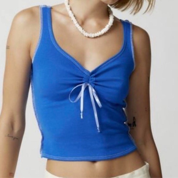 Urban Outfitters Tops - Urban Outfitters BDG Angel Ruched Tank Top Blue Cropped Babydoll Y2K NWT-XS
